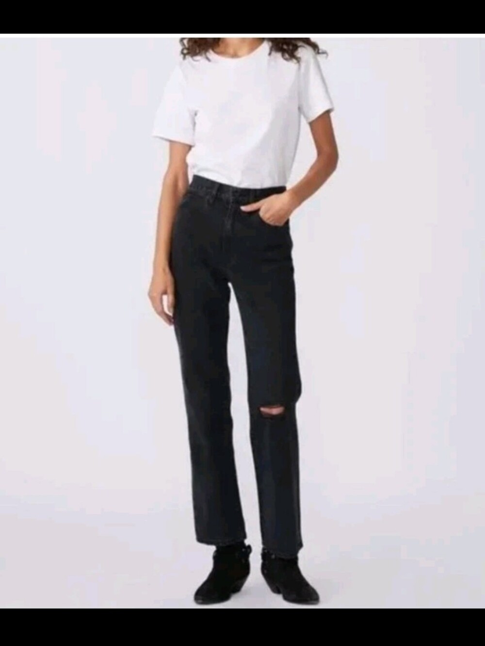 SLVRLAKE Womens Washed Black London High-Rise Straight Premium Low Stretch Jeans